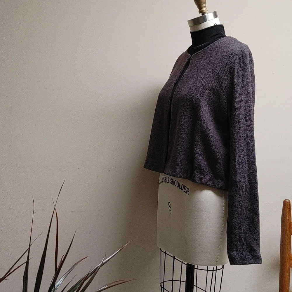 Vintage Linda Allard Ellen Tracy Wool Crop Sweater in Eggplant XL